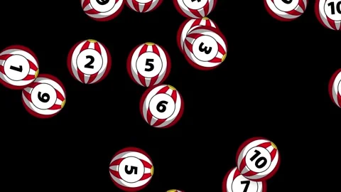 Numbered Red and White Striped Balls Falling on Black Background Stock Footage 341908287