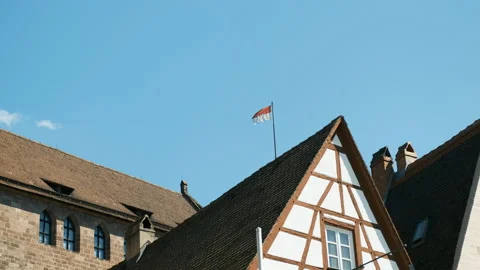 Numberg flag on a background of blue sky and green trees Stock Footage 130200472