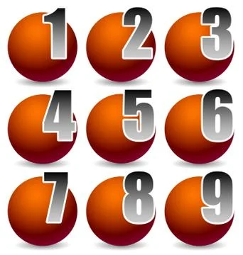 Numbering Elements from 1 to 9. Numbers Cut in Shaded Spheres with Radial Gra Stock Illustration