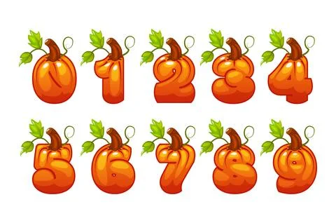 Numbers 0-9 in pumpkins shape for decoration Halloween or Thanksgiving Day. P Illustration