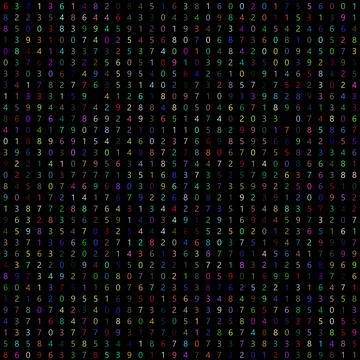 Numbers from 0 to 9 randomly colored arranged randomly on an 32x32 grid whi.. Illustrazione stock
