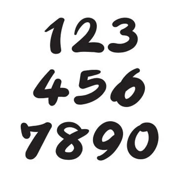 Numbers 0-9 written with a brush on a white background Stock Illustration