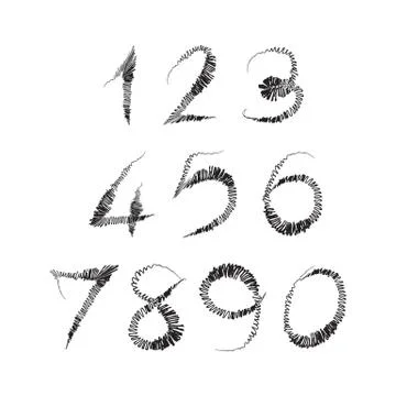 Numbers 0-9 written with a brush on a white background Stock Illustration