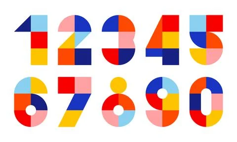 Numbers from 1 to 0 with abstract geometric pattern isolated set 库存插图