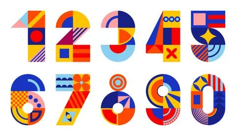Numbers from 1 to 0 with abstract geometric pattern isolated set Stock Illustration