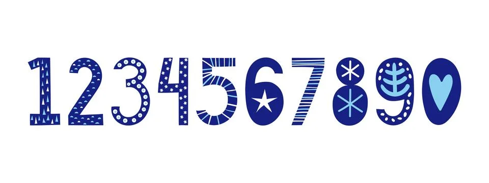 Numbers from 1 to 0 with cute patterns illustration isolated set. Stockillustratie