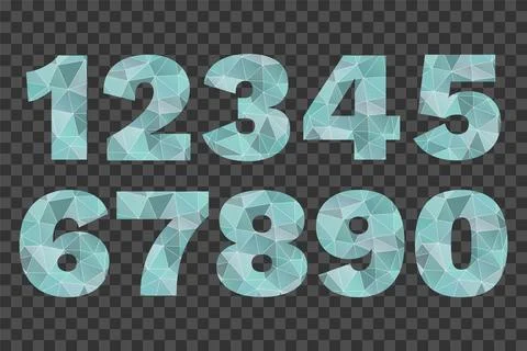 Numbers 1 2 3 4 5 6 7 8 9 0. Low poly blue gradient symbols for decoration Иллюстрация
