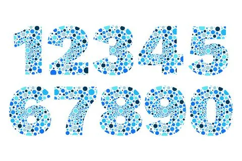 Numbers 1 2 3 4 5 6 7 8 9 0. Circle symbols for decoration, design. Isolated Stock Illustration