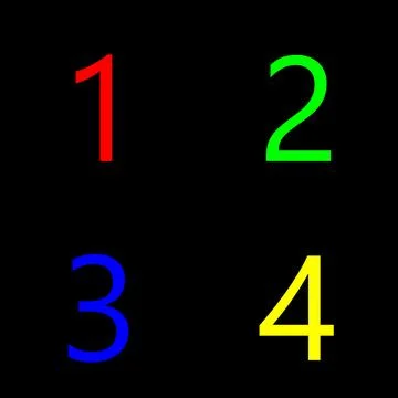 Numbers 1 2 3 4 in colors red green blue and yellow Stock Illustration