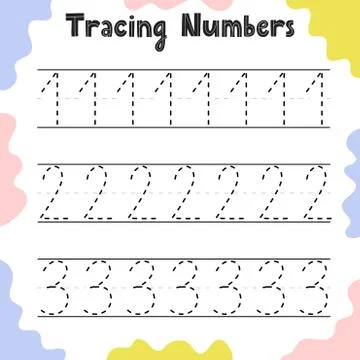 Numbers 1, 2, 3 tracing practice worksheet for kids Stock Illustration