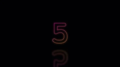 Numbers 10 8 6 3 1 0 with neon glow effect reflected on black background Stock Footage 342432303