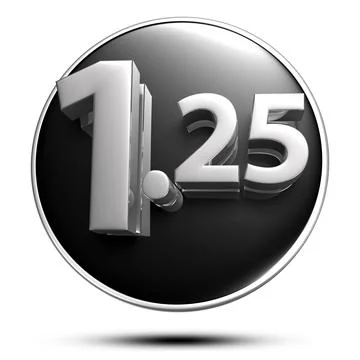 Numbers 1.25 isolated on white background illustration 3D rendering with clip Stock Illustration