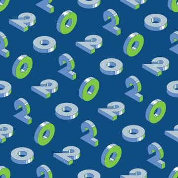 Numbers '2' '0' pattern in classic blue color palette and green elements Illustrazione stock