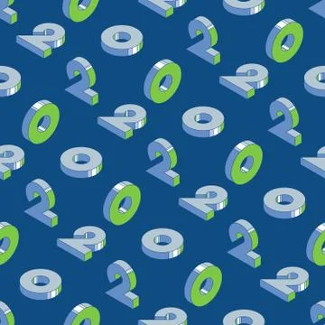 Numbers '2' '0' pattern in classic blue color palette and green elements Stock Illustration