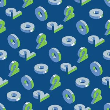 Numbers '2' '0' pattern in classic blue color palette and green elements Illustrazione stock