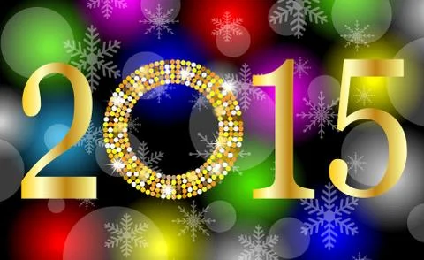Numbers 2015 year on a bright background with gold spangles Stock Illustration