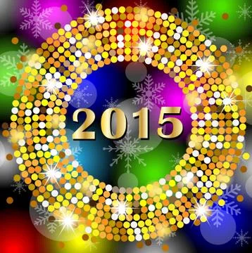 Numbers 2015 year on a bright background with gold spangles Stock Illustration