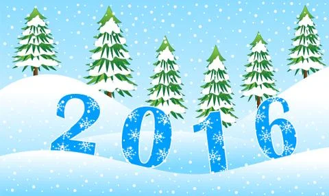 Numbers in 2016 in the winter forest Stock Illustration