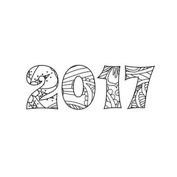 Numbers 2017 in zentangle inspired style isolated on white background Stock Illustration