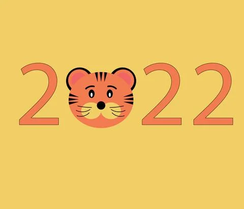 Numbers 2020 and the muzzle of a tiger on a yellow background. New year of the Stock Illustration