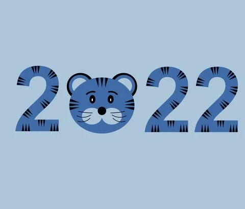 Numbers 2020 and the muzzle of a tiger on a blue background. Chinese New Year of Stock Illustration