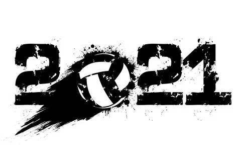 Numbers 2021 and volleyball ball from blots Stock Illustration