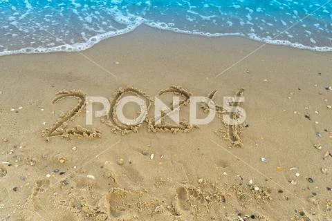 The Numbers 2024 Are Written On A Sandy Seashell Beach Wave And Surf   Numbers 2024 Are Written Sandy Photo 172413266 Iconl 