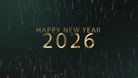 Numbers 2026 on a starry black background written with golden text. Animated Stock Footage 319828471
