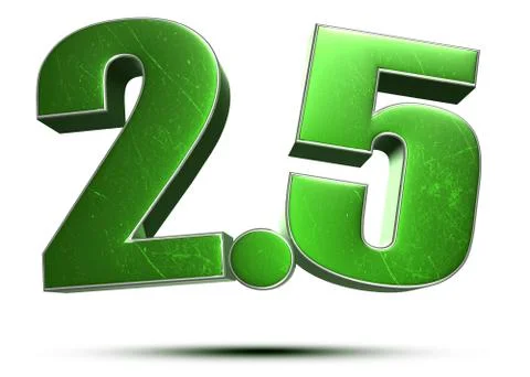 Numbers 2.5 green 3d rendering on white background.(with Clipping Path). Stock Illustration