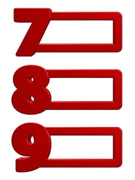 Numbers 789 with frames on white background - 3d illustration Stock Illustration