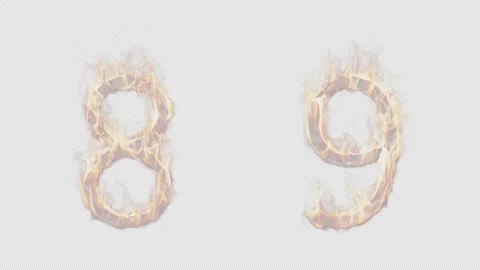 Numbers 8 and 9 burning in fire. Stock Footage 288619420