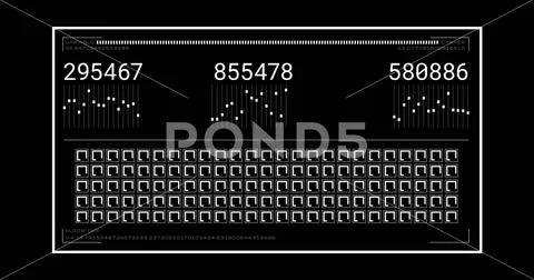 Numbers and binary data processing image over black background with white 库存插图