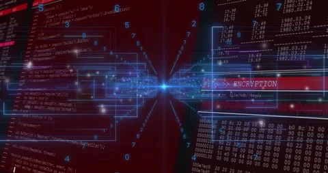 Numbers and code animating on red background, digital encryption and data Stock Footage 304765657