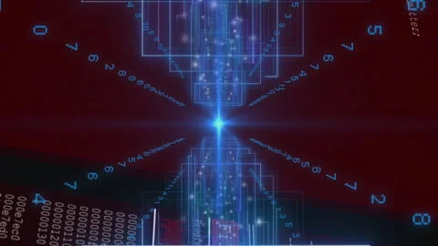 Numbers and code animating on red background, digital encryption and data 库存影片 313447322