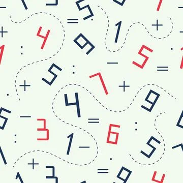 Numbers and mathematics operations seamless pattern, arithmetic background 库存插图