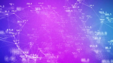 Numbers and plexus lines on pink and blue abstract background. Video stock 242480188