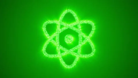 Numbers and symbols form a atom sign on green background. 스톡 동영상 85639284