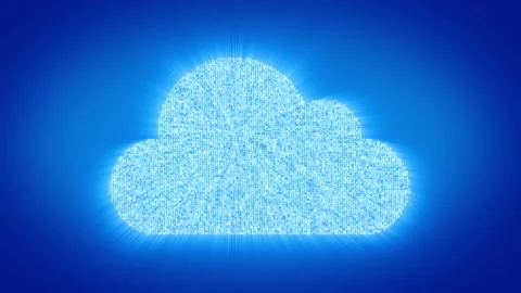 Numbers and symbols form a Cloud Computing icon on blue background. Stock Footage 85629229