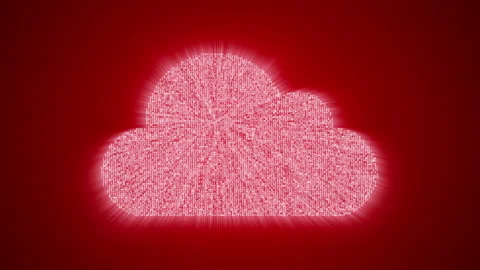 Numbers and symbols form a Cloud Computing icon on red background. Stock Footage 85629337