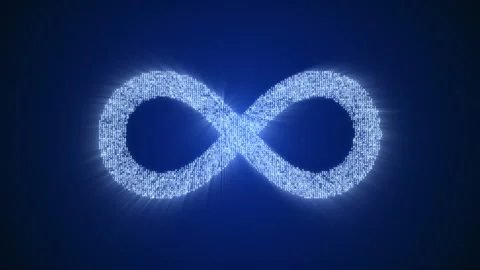 Numbers and symbols form infinity symbol (lemniscate) on dark blue background. Stock Footage 85608270