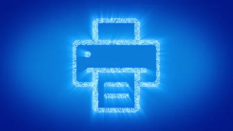 Numbers and symbols form a printer icon on blue background. Stock Footage 85636708