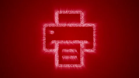 Numbers and symbols form a printer icon on red background. Stock Footage 85636786