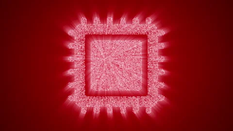 Numbers and symbols form a processor icon on red background. Stock Footage 85611854