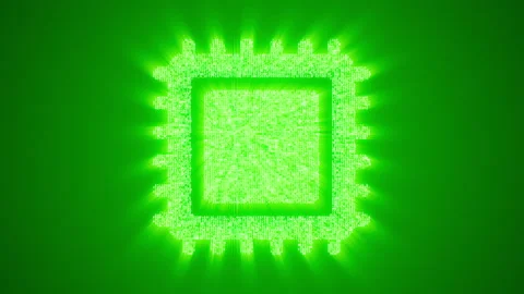 Numbers and symbols form a processor icon on green background. Stock Footage 85611868