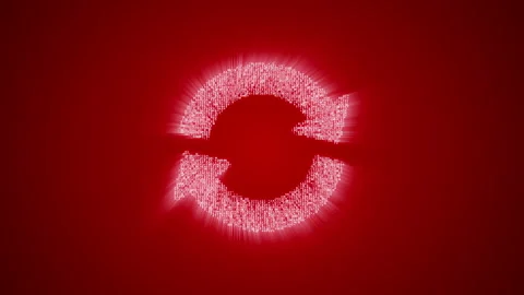 Numbers and symbols form a refresh (restart) icon on red background. Stock Footage 85638147