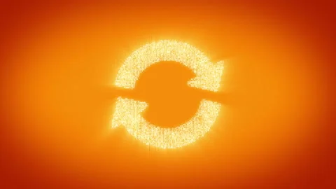 Numbers and symbols form a refresh (restart) icon on gold background. Stock Footage 85638201
