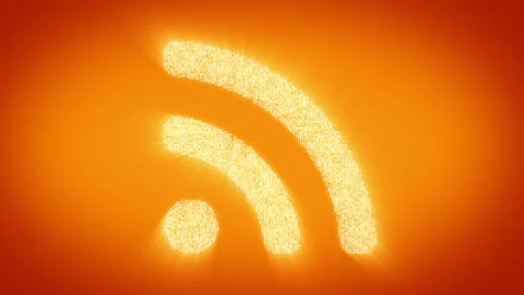 Numbers and symbols form a RSS icon on gold background. Stock Footage 85611296