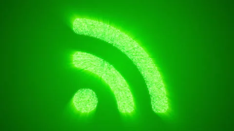 Numbers and symbols form a RSS icon on green background. Stock Footage 85611465