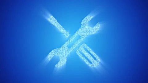Numbers and symbols form a tools icon on light blue background. Video stock 85627488