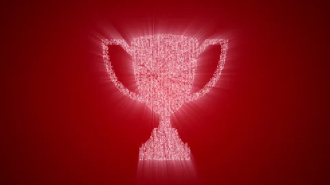 Numbers and symbols form a trophy cup icon on red background. Stock Footage 85833242
